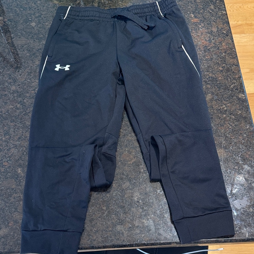 Youth Large Under Armour Black Jogger Pants with White Logo Trim
